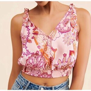 Free People Weekend in Montauk Crop Top L Floral Feminine Soft Girl Boho Pink